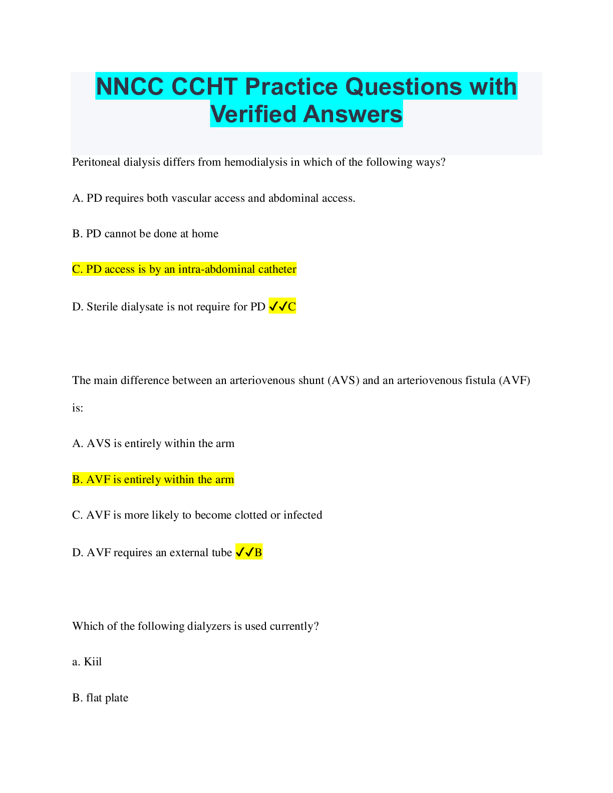 Preview image of NNCC CCHT Practice Questions with Verified Answers document